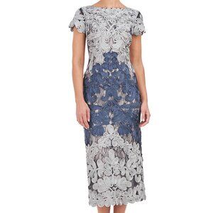 JS Collections Jackie Soutache Midi Dress in Blue Slate